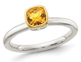 3/5 Carat (ctw) Citrine Ring in Sterling Silver with 14K Yellow Gold Acent